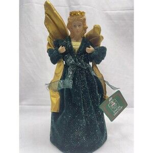 Christmas House Angel Tree Top Green Dress 11”  Vintage RARE